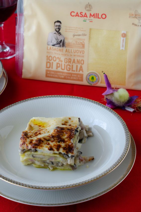 Lasagne Casa Milo fresche all'uovo 100% grano di Puglia con funghi e speck