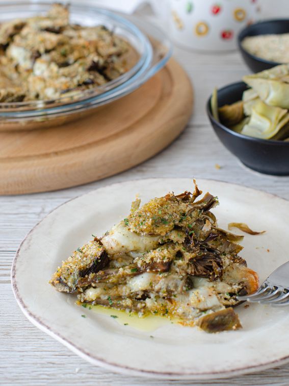 Carciofi gratinati al forno con mozzarella senza lattosio